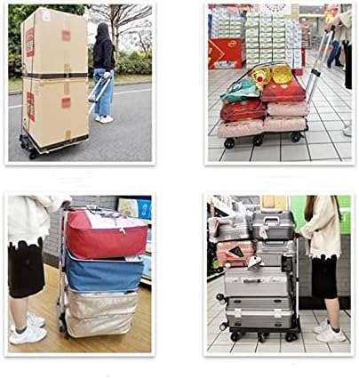 Push Cart Folding Platform Truck Plastic Push Cart Heavy Duty Portable Trolley with Retractable Assis for Luggage Travel Moving Office Platform Hand Truck (Small Blue)