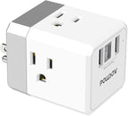 Cruise Ship Essentials, 3-Side Outlet Splitter with 3 USB Ports(1 USB C) USB Wall Charger, Outlet Extender for Home, Office and Cruise, ETL Listed, White