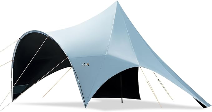 Large Blackout Camping Tarp with Poles Waterproof Shade Canopy Tent Tarp Butterfly-Designed Shelter for Outdoor Camping Backyard - Included Guy Lines & Luminous Tent Stakes (Gray)