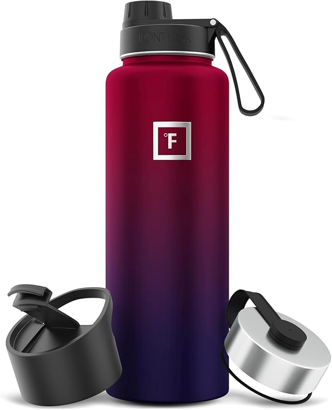 IRON °FLASK Camping & Hiking Hydration Flask with 3 Lids - Stainless Steel, Double Walled & Vacuum Insulated Water Bottle - Leak Proof & BPA Free (Dark Rainbow, Spout - 40 oz)