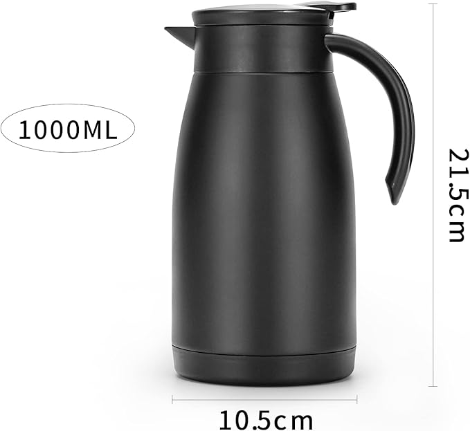 34 Oz Thermal Coffee Carafe, Stainless Steel Insulated Vacuum Coffee Carafes For Keeping Hot, 1 Liter Tea, Water, and Coffee Beverage Dispenser(Black)