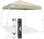 EAGLE PEAK 10x10 Slant Leg Pop-up Canopy Tent Easy One Person Setup Instant Outdoor Beach Canopy Folding Portable Sports Shelter 10x10 Base 8x8 Top (Light Beige)