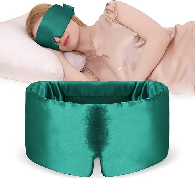 Mulberry Silk Sleep Mask – 100% Silk Sleep Masks for Women, Anti-Wrinkle, Light Blocking Eye Cover, Adjustable for Travel & Beauty (Green)