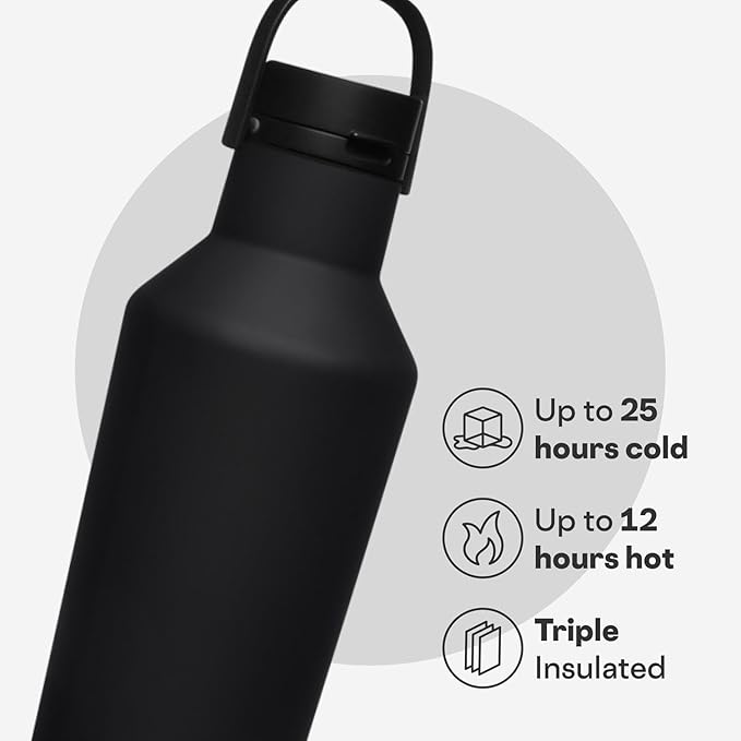 Corkcicle Sport Canteen - Keeps Drinks Cold 25 Hours - Stainless Steel Water Bottle - Triple-Insulated - Spill-Proof - Summer Drinkware Gift - Keeps Drinks Ice Cold - 20 oz - Black