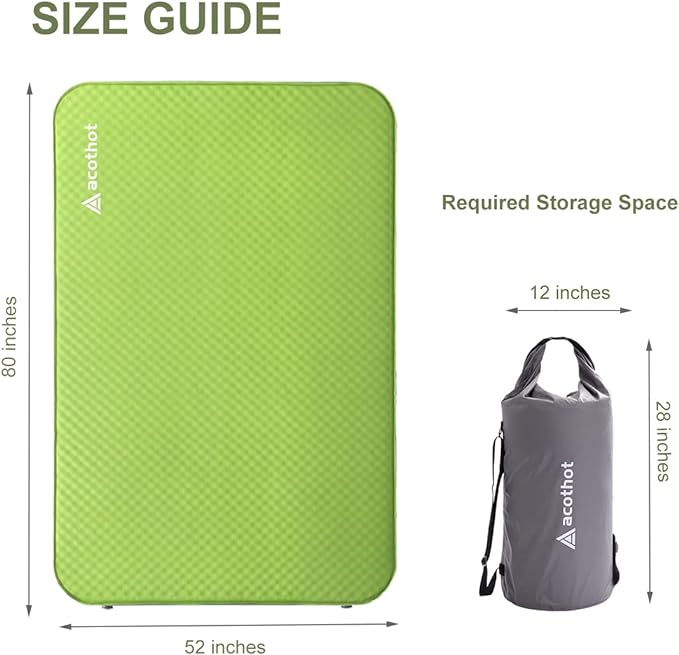 Self-Inflating Sleeping Pad - 4” Ultra-Thick Supportive Foam, Insulated Camping Mattress with Pump Sack for Tent, Car, Truck, Van, Home - Portable Camping Pad for 4-Season Comfort (Double)