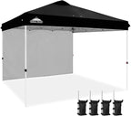 EAGLE PEAK Pop Up Canopy Tent with 1 Sidewall, Easy Setup Event Tent, Outdoor Sun Shade, Wheeled Carry Bag, Stakes and Guy Ropes, Instant Canopy 12x12, Black