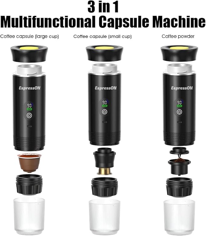 Portable Espresso Coffee Maker Rechargeable Self Heating Machine For Travel Car 3 in 1 Ground Coffee and NS Capsules 20 Bar Pressure Smart LED Display Camping Office Home Car RV Travel USB C (GREEN)