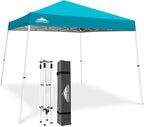 EAGLE PEAK 10x10 Slant Leg Pop-up Canopy Tent Easy One Person Setup Instant Outdoor Beach Canopy Folding Portable Sports Shelter 10x10 Base 8x8 Top (Turquoise)