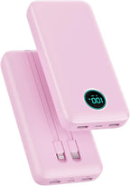 Portable Charger 40,800mAh Power Bank, 25W PD QC 4.0 Fast Charging Portable Phone Charger with Built-in Cables,LCD Display USB C Battery Pack Compatible with iPhone 16/15/14,Android Samsung (Pink)