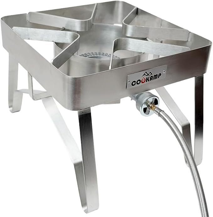 Stainless Steel High Pressure 1-Burner Outdoor Propane Gas Cooker with 0-20 PSI Adjustable Regulator and Steel Braided Hose (Stainless Steel-SA1300)