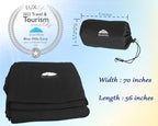BlueHills Premium Soft Ultra Compact Travel Blanket Value Pack Set of 2 - Airplane Traveling Essentials Flight Blanket in a Portable Car Plane Travel Gift - Black and Royal Blue