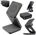 LUNOX 3-in-1 Wireless Charger for iPhone - Apple Watch & AirPods - Foldable Magnetic Fast Charging Dock - Black - White