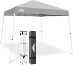 EAGLE PEAK 10x10 Slant Leg Pop-up Canopy Tent Easy One Person Setup Instant Outdoor Beach Canopy Folding Portable Sports Shelter 10x10 Base 8x8 Top (Light Gray)