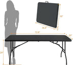 6 FT Folding Table with Carry Handle, Portable Fold-in-Half Plastic Table, Rectangle Foldable Table for Indoor/Outdoor Black