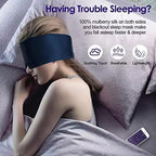 100% Mulberry Silk Sleep Mask, Large Adjustable Eye Cover for Sleeping, Comfortable, Pressure-Free and Breathable Sleeping Masks for Women Men - DarkBlue