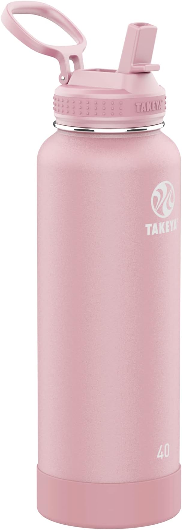 Takeya Actives Water Bottle with Straw Lid - Durable & Easy-Care Water Bottle with Stainless Steel Insulation - BPA-Free Lid with Carry Handle & Straw - Dishwasher-Safe - 40 oz, Blush