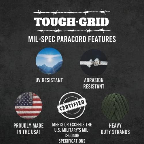 TOUGH-GRID 550 Paracord Rope Nylon Parachute Cord, Made in USA Survival Kit, Outdoor Adventures, Camping, Tactical Gear & Emergency Supplies, Military Type III Mil-Spec