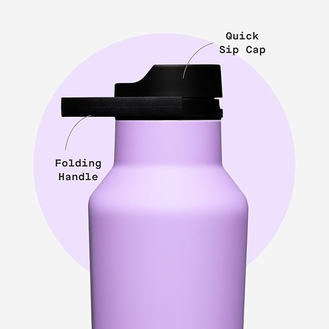 Corkcicle Sport Canteen - Keeps Drinks Cold 25 Hours - Stainless Steel Water Bottle - Triple-Insulated - Spill-Proof - Summer Drinkware Gift - Keeps Drinks Ice Cold - 32 oz - Sun-Soaked Lilac