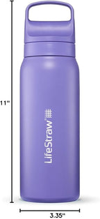 LifeStraw Go Series – Insulated Stainless Steel Water Filter Bottle for Travel and Everyday Use, Removes Bacteria, Parasites and Microplastics, Improves Taste, 24oz Thistle Purple