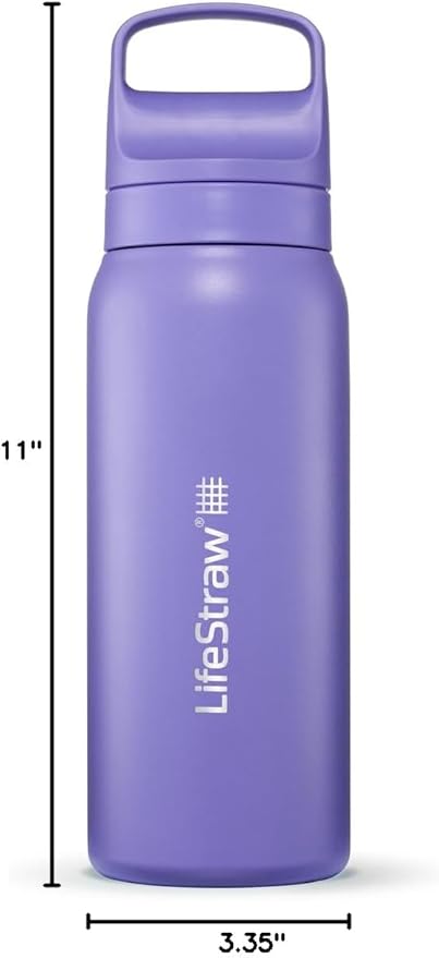 LifeStraw Go Series – Insulated Stainless Steel Water Filter Bottle for Travel and Everyday Use, Removes Bacteria, Parasites and Microplastics, Improves Taste, 24oz Thistle Purple