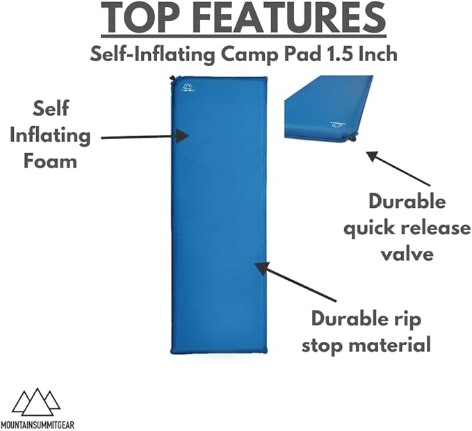 Self-Inflating Camp Pad - 1.5 Inches Thick (Air Mattress Camping Accessory Made by Caddis Sports)