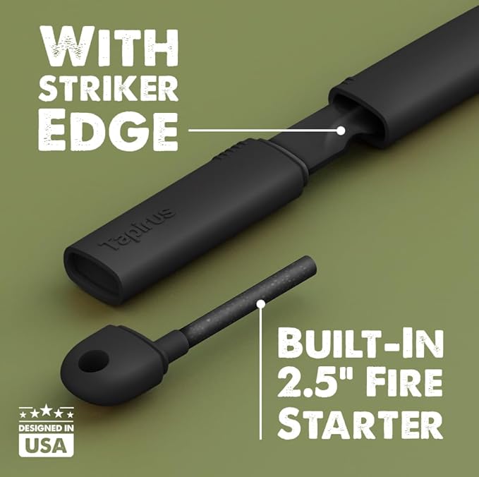 Tapirus Spork Tactical Special Edition Black | BPA Free Spoon Fork, Stainless Steel Knife and Fire Starter | 3 in 1 multipurpose utensil | Outdoor hiking, camping & backpacking gear | Fit for MRE