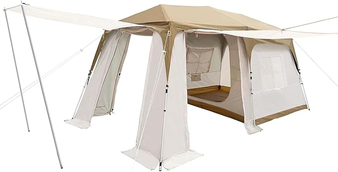 KingCamp Camping Tent 6-8 Person, Weatherproof Hot Tent Large Family Cabin Tents with Stove Jack, Waterproof & Windproof for Family Camping & Outdoor Parties