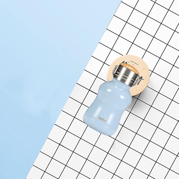 YOHKOH Mini Vacuum Insulated Water Bottle With Bamboo Lid - Stainless Steel Thermos Water Bottle for Women Girls Kids, Metal Sports Hot and Cold Water Bottle Leak-Proof BPA-Free (6.4oz,Blue)