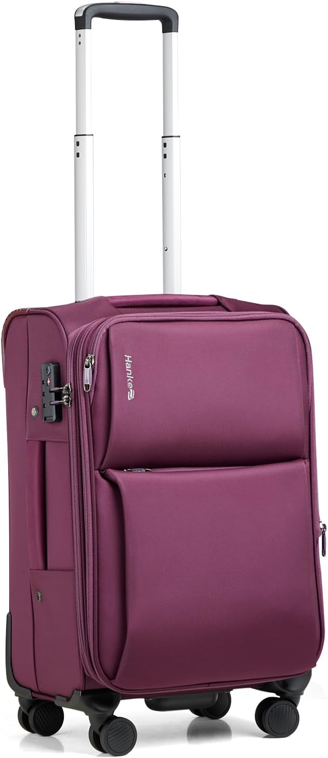 Hanke Softside Expandable 20 Inch Carry On Luggage with Wheels Airline Approved, TSA Luggage Lightweight Rolling Suitcases for Travel Carry On Bag(Purple)