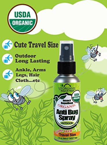 US Organic Mosquito Repellent Anti Bug Outdoor Pump Sprays, USDA Certification, Cruelty Free, Proven Results by Lab Testing, Deet-Free (2 oz Travel Size)