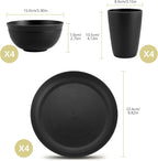 12pcs Unbreakable Camping Dinner Set, 4 Person Set, Reusable, Microwave & Dishwasher Safe, Modern Durability, White, Gray, Dark Gray, Black