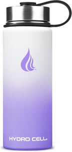 HYDRO CELL Stainless Steel Insulated Water Bottle with Straw - For Cold & Hot Drinks - Metal Vacuum Flask with Screw Cap and Modern Leakproof Sport Thermos for Adults (Lavender/White 18oz)