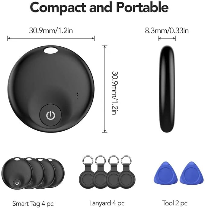 Air Tracker Tags-4 Pack, Smart Bluetooth5.3 Tracker, Item Finder Work with Apple Find My, Trakcer Tag Locator for Keys, Luggage, Backpack, Suitcase,120dB Sound,Waterproof Protective(4Black)