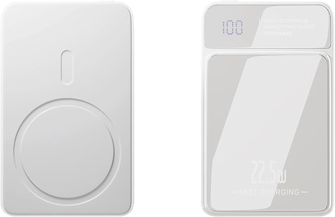 Magnetic Power Bank, 10000mAh Magnetic Portable Charger, 22.5W Wireless Power Bank, USB-C Fast Charging, LED Display Magnetic Battery Pack, Compatible for iPhone 17/16/15/14/13 Pro/Pro Max/Plus(White)