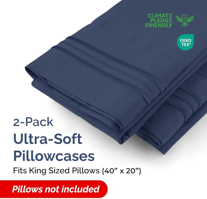 King Pillow Cases Set of 2 - Ultra Soft Hotel Quality Pillowcase Covers - Luxury Comfy Bedding for Women, Men, Kids and Teens - Machine Washable Pillow Protectors - 2 Pieces Set - King Size Navy Blue