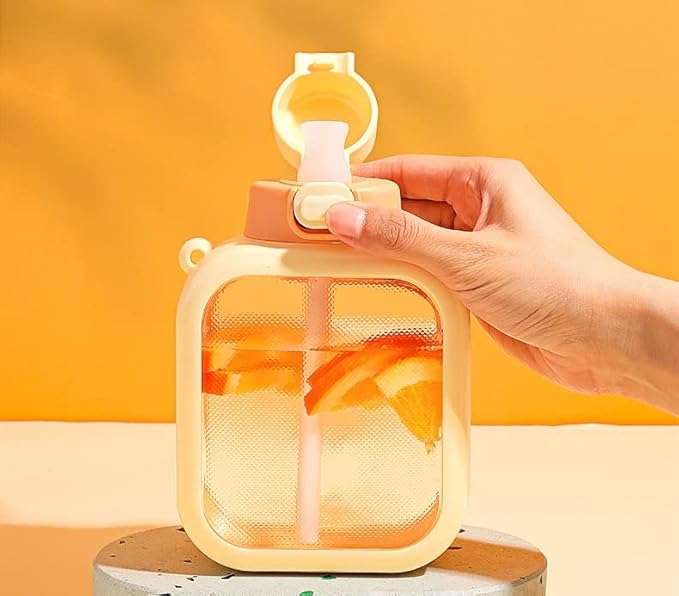 24 Oz Square Transparent Water Bottle, Cute Portable Travel Canteen with Adjustable Strap 700ml (Purple)