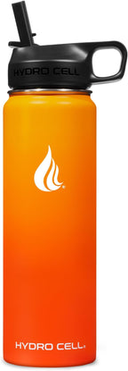 HYDRO CELL Stainless Steel Insulated Water Bottle with Straw - For Cold & Hot Drinks - Metal Vacuum Flask with Screw Cap and Modern Leakproof Sport Thermos for Adults (Red/Orange 24oz)