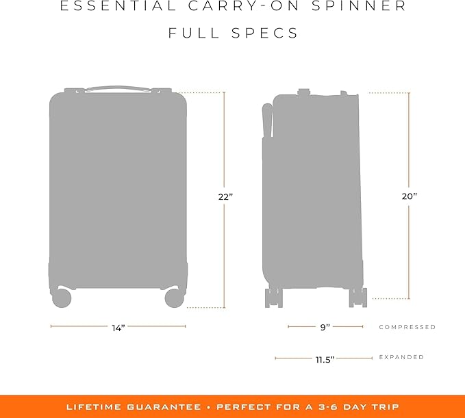 Briggs & Riley Essential 22" Carry On Expandable Spinner - Luggage for Travel, Suitcases with Wheels, Softside Rolling Bag for Men & Women, Self-Repairing Zipper - Baseline Collection, Black