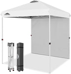 EAGLE PEAK Pop Up Canopy Tent with 1 Sidewall, Easy Setup Event Tent, Outdoor Sun Shade, Wheeled Carry Bag, Stakes and Guy Ropes, Instant Canopy 6.6x6.6, White