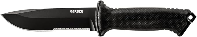 Gerber Gear Prodigy Fixed Blade Survival Tactical Knife - Made in USA Full Tang, Serrated Edge Knife - American High Carbon Steel Blade - Molded Soft-Grip - with Protective MOLLE Sheath - Black