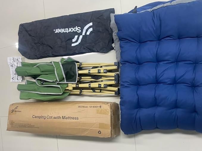 Sportneer Camping Cot: 1200D Double Layer Oxford Camping Cots for Adults - Heavy-Duty Foldable Cots for Camping Travel Tent Day Outdoor & Home Guest, Camping Cots with Mattress Carry Bag & 2 Pockets