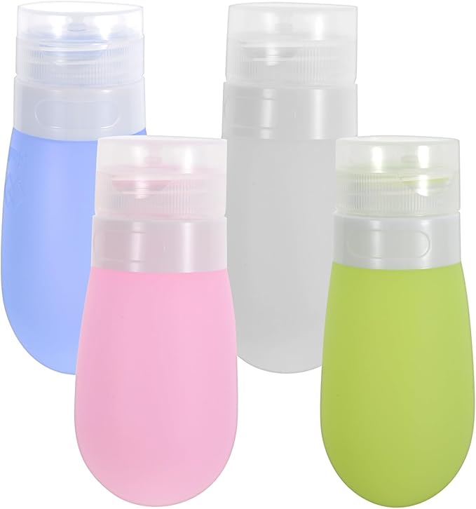 Travel Squeeze Bottles Set of 4-80ml Silicone Toiletry Containers for Travel Shampoo Conditioner Lotion - Portable Leakproof in White Green Blue and Pink for Tsa-approved Hand