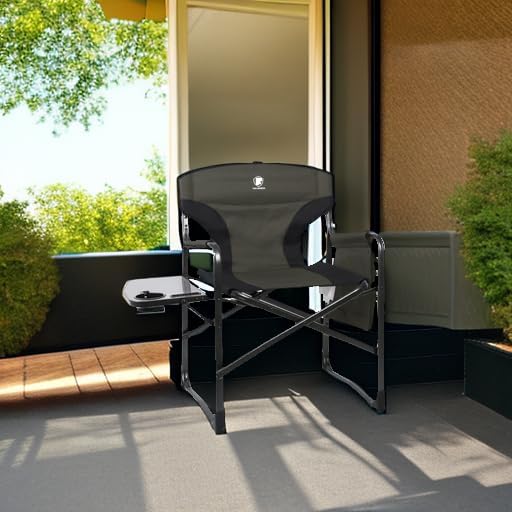EVER ADVANCED Lightweight Folding Directors Chairs Outdoor, Aluminum Camping Chair with Side Table and Storage Pouch, Heavy Duty Supports 350LBS