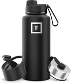 IRON °FLASK Camping & Hiking Hydration Flask with 3 Lids - Stainless Steel, Double Walled & Vacuum Insulated Water Bottle - Leak Proof & BPA Free (Midnight Black, Spout - 32 oz)