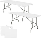Set of 2 Folding Table 6 FT Lightweight Camping Table Portable Plastic Rectangular Outdoor Dining Table Steel Legs Fold-in-Half with Carrying Handle for Indoor,Picnic,Party,Wedding,Events(White)