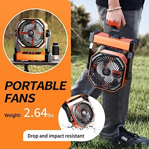 Camping LED Fan with Light,20000mAh Rechargeable Battery Powered Outdoor Tent Fan with Light and Hook, 4 Speed, Personal USB Desk Fan for Camping, Fishing, Power Outage,Hurricane, Worksite