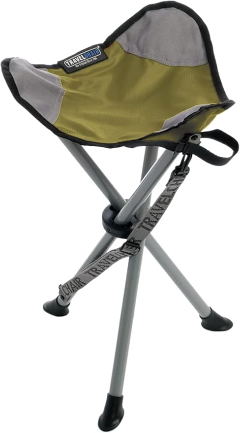 Travel Chair Slacker Tripod Chair for Camping, Lightweight Chair, Adjustable Carry Strap for Easy Transport | Oversized Duck Feet for Improved Stability | Perfect for Outdoor Adventures (Green)