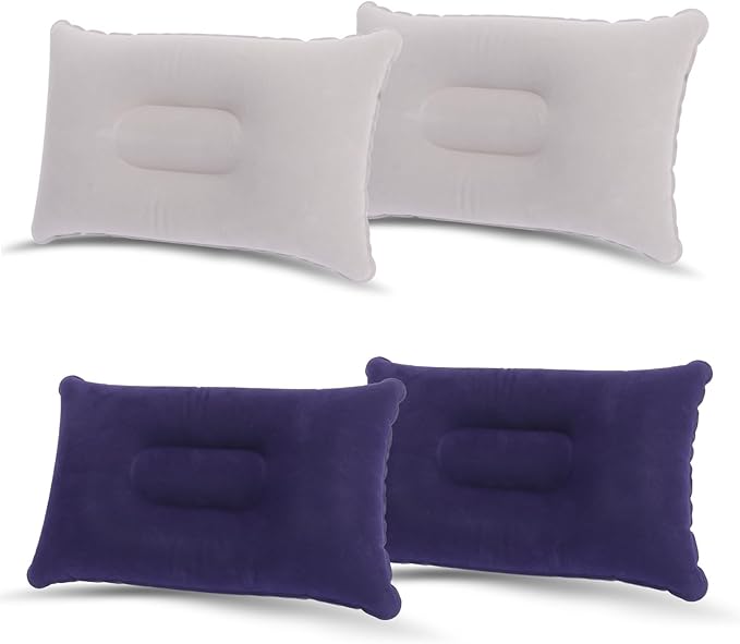 Inflatable Pillows for Camping,Ultra-light Portable Camping Pillows for Adults Soft Pvc Flocked Surface Blow Up Pillow for Traveling Hiking Beach Back Lumbar Support Pillow for Office Fishing (4)