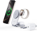 MagFusion Z 3-in-1 Charging Station Compatible with MagSafe, 15W Wireless Charger Foldable Qi2 Certified, Magnetic Charger for iPhone 17/16/15/14/13/12, AirPods 4/3/2/Pro, Apple Watch, Silver