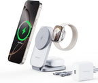 MagFusion Z 3-in-1 Charging Station Compatible with MagSafe, 15W Wireless Charger Foldable Qi2 Certified, Magnetic Charger for iPhone 17/16/15/14/13/12, AirPods 4/3/2/Pro, Apple Watch, Silver